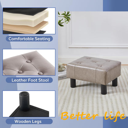 Small Foot Stool Ottoman, Sherpa Footstool Ottoman Foot Rest for Couch, Rectangle Footstools and Ottomans Small for Living Room, Entryway and Bedroom (White)