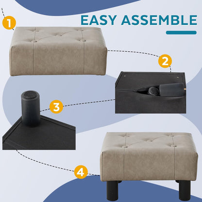 Small Foot Stool Ottoman, Sherpa Footstool Ottoman Foot Rest for Couch, Rectangle Footstools and Ottomans Small for Living Room, Entryway and Bedroom (White)