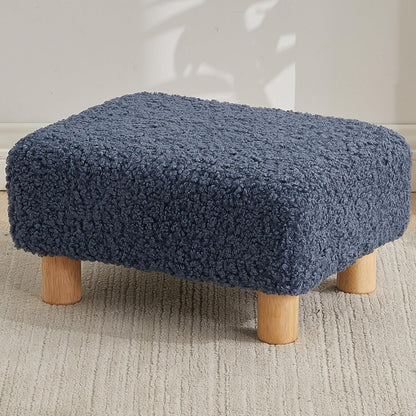 Small Foot Stool Ottoman, Sherpa Footstool Ottoman Foot Rest for Couch, Rectangle Footstools and Ottomans Small for Living Room, Entryway and Bedroom (White)