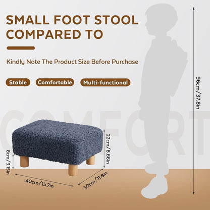 Small Foot Stool Ottoman, Sherpa Footstool Ottoman Foot Rest for Couch, Rectangle Footstools and Ottomans Small for Living Room, Entryway and Bedroom (White)