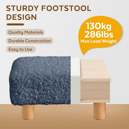 Small Foot Stool Ottoman, Sherpa Footstool Ottoman Foot Rest for Couch, Rectangle Footstools and Ottomans Small for Living Room, Entryway and Bedroom (White)