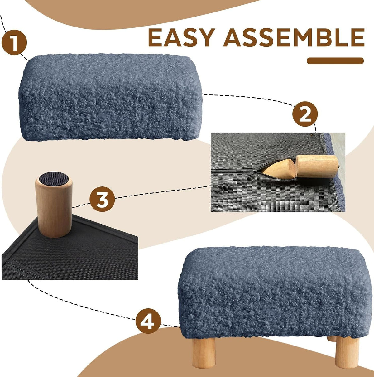 Small Foot Stool Ottoman, Sherpa Footstool Ottoman Foot Rest for Couch, Rectangle Footstools and Ottomans Small for Living Room, Entryway and Bedroom (White)