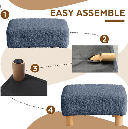 Small Foot Stool Ottoman, Sherpa Footstool Ottoman Foot Rest for Couch, Rectangle Footstools and Ottomans Small for Living Room, Entryway and Bedroom (White)