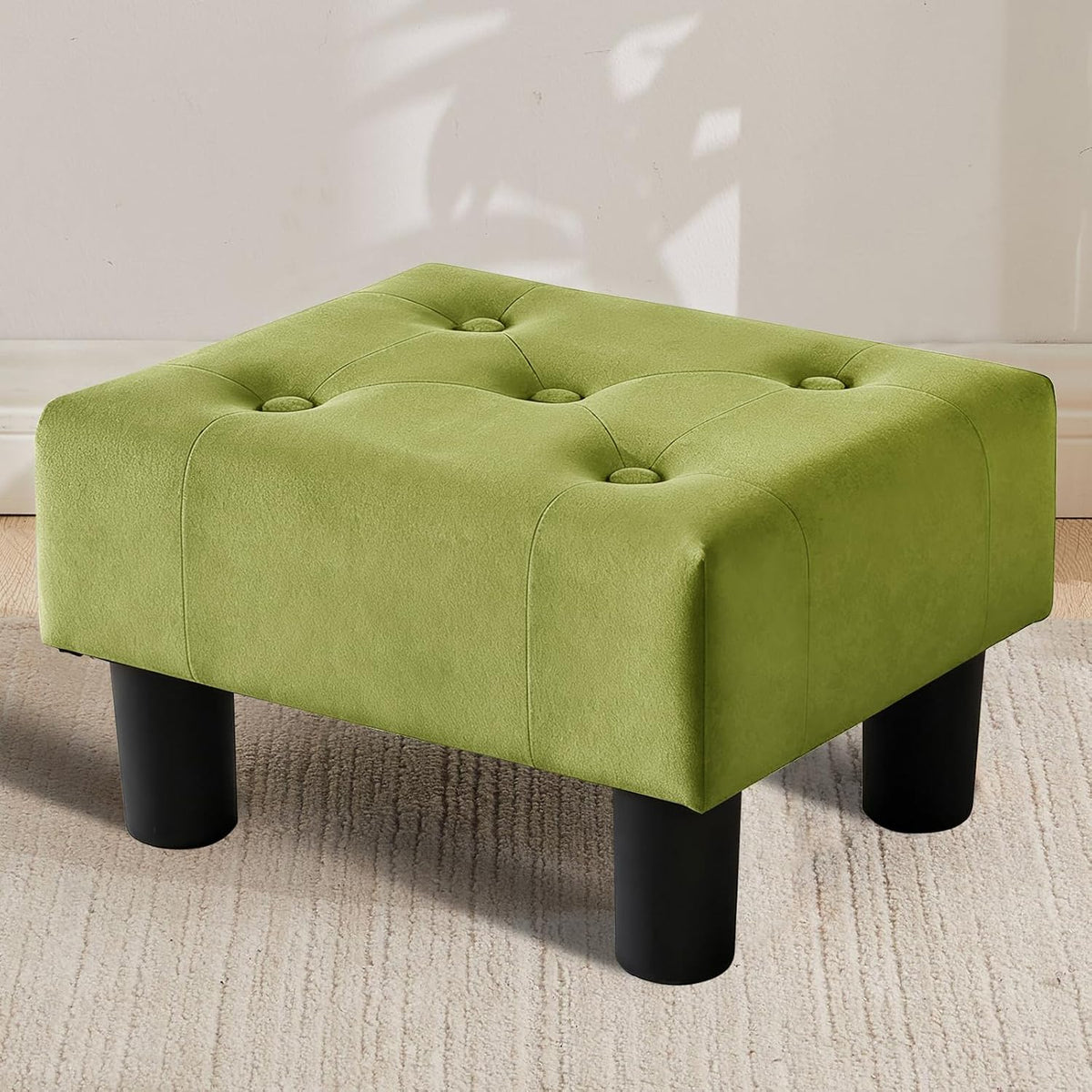 Small Foot Stool Ottoman, Sherpa Footstool Ottoman Foot Rest for Couch, Rectangle Footstools and Ottomans Small for Living Room, Entryway and Bedroom (White)