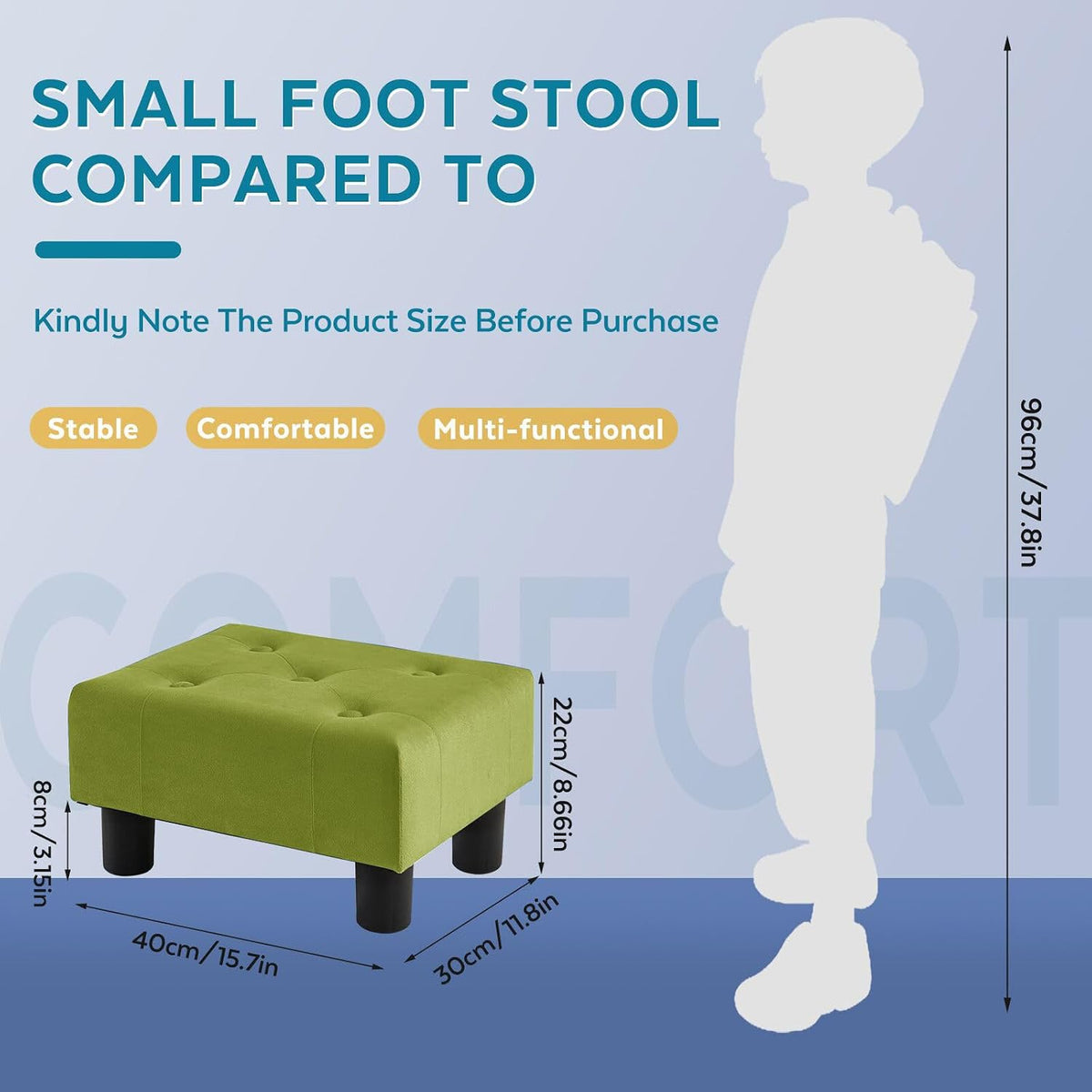 Small Foot Stool Ottoman, Sherpa Footstool Ottoman Foot Rest for Couch, Rectangle Footstools and Ottomans Small for Living Room, Entryway and Bedroom (White)