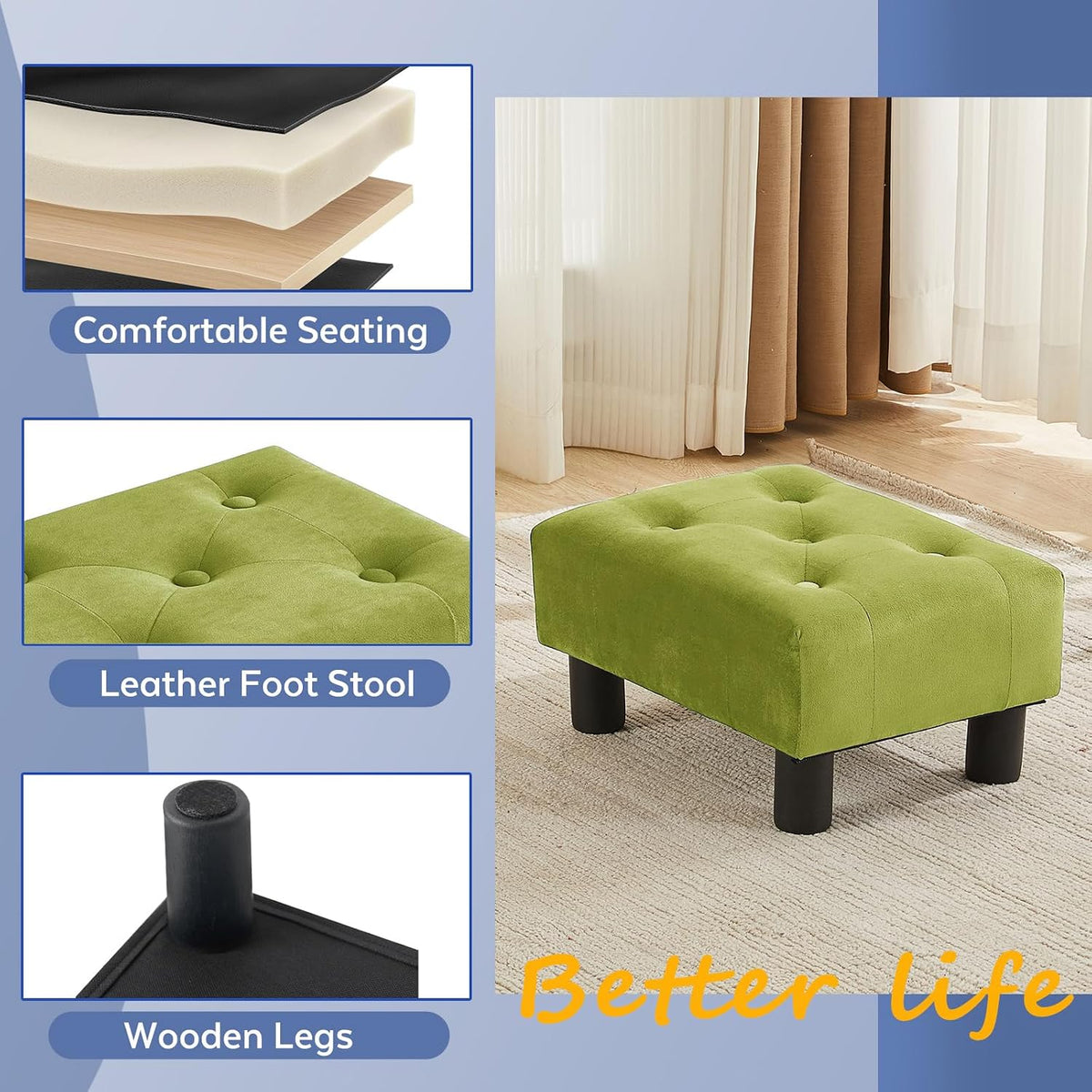 Small Foot Stool Ottoman, Sherpa Footstool Ottoman Foot Rest for Couch, Rectangle Footstools and Ottomans Small for Living Room, Entryway and Bedroom (White)