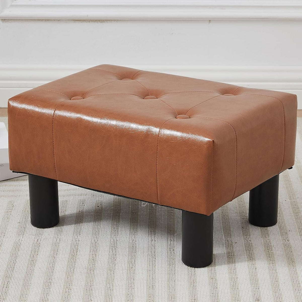 Small Foot Stool Ottoman, Sherpa Footstool Ottoman Foot Rest for Couch, Rectangle Footstools and Ottomans Small for Living Room, Entryway and Bedroom (White)