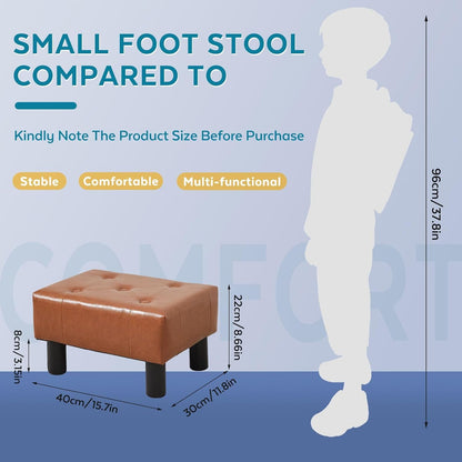 Small Foot Stool Ottoman, Sherpa Footstool Ottoman Foot Rest for Couch, Rectangle Footstools and Ottomans Small for Living Room, Entryway and Bedroom (White)