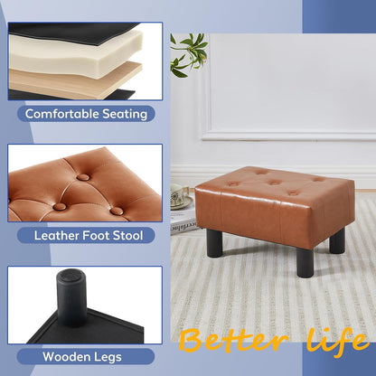 Small Foot Stool Ottoman, Sherpa Footstool Ottoman Foot Rest for Couch, Rectangle Footstools and Ottomans Small for Living Room, Entryway and Bedroom (White)