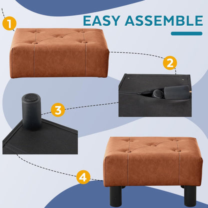 Small Foot Stool Ottoman, Sherpa Footstool Ottoman Foot Rest for Couch, Rectangle Footstools and Ottomans Small for Living Room, Entryway and Bedroom (White)