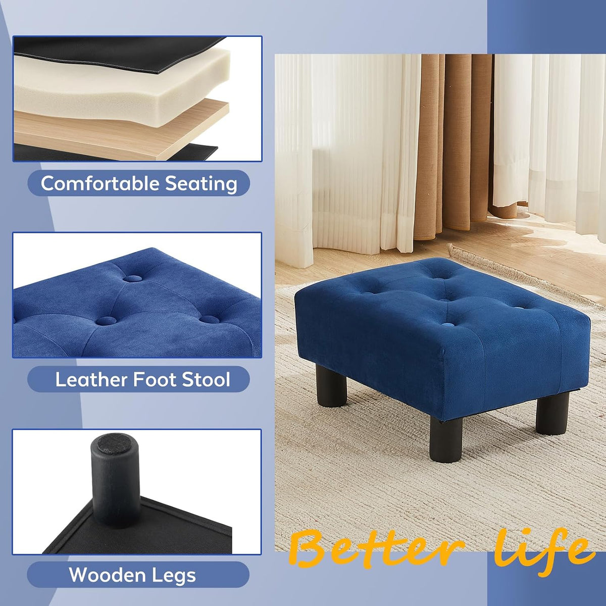 Small Foot Stool Ottoman, Sherpa Footstool Ottoman Foot Rest for Couch, Rectangle Footstools and Ottomans Small for Living Room, Entryway and Bedroom (White)