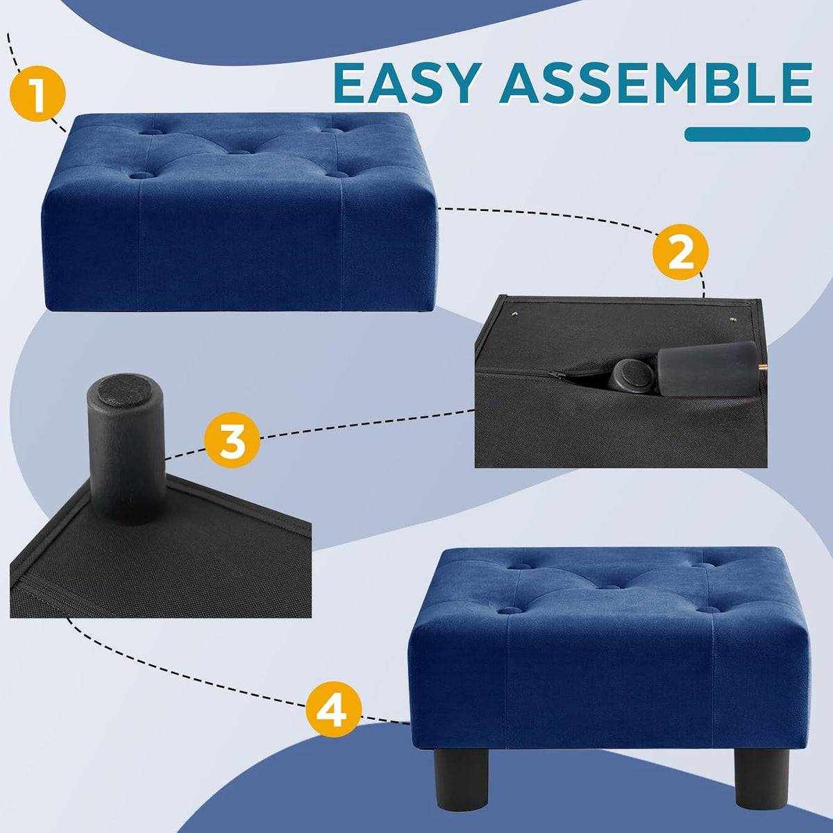 Small Foot Stool Ottoman, Sherpa Footstool Ottoman Foot Rest for Couch, Rectangle Footstools and Ottomans Small for Living Room, Entryway and Bedroom (White)