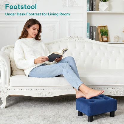 Small Foot Stool Ottoman, Sherpa Footstool Ottoman Foot Rest for Couch, Rectangle Footstools and Ottomans Small for Living Room, Entryway and Bedroom (White)