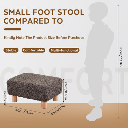 Small Foot Stool Ottoman, Sherpa Footstool Ottoman Foot Rest for Couch, Rectangle Footstools and Ottomans Small for Living Room, Entryway and Bedroom (White)