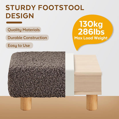 Small Foot Stool Ottoman, Sherpa Footstool Ottoman Foot Rest for Couch, Rectangle Footstools and Ottomans Small for Living Room, Entryway and Bedroom (White)