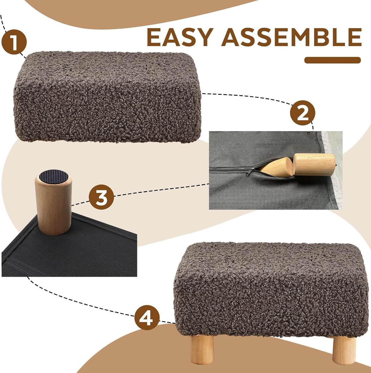 Small Foot Stool Ottoman, Sherpa Footstool Ottoman Foot Rest for Couch, Rectangle Footstools and Ottomans Small for Living Room, Entryway and Bedroom (White)