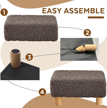 Small Foot Stool Ottoman, Sherpa Footstool Ottoman Foot Rest for Couch, Rectangle Footstools and Ottomans Small for Living Room, Entryway and Bedroom (White)