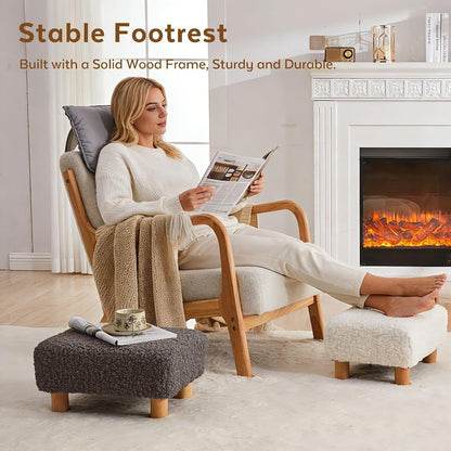Small Foot Stool Ottoman, Sherpa Footstool Ottoman Foot Rest for Couch, Rectangle Footstools and Ottomans Small for Living Room, Entryway and Bedroom (White)