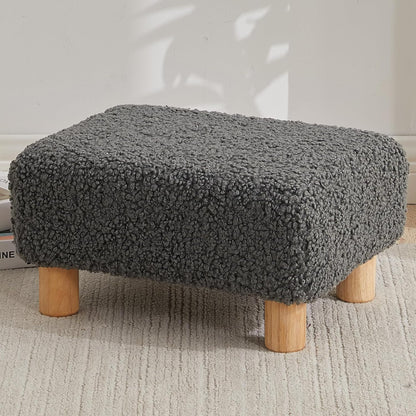 Small Foot Stool Ottoman, Sherpa Footstool Ottoman Foot Rest for Couch, Rectangle Footstools and Ottomans Small for Living Room, Entryway and Bedroom (White)