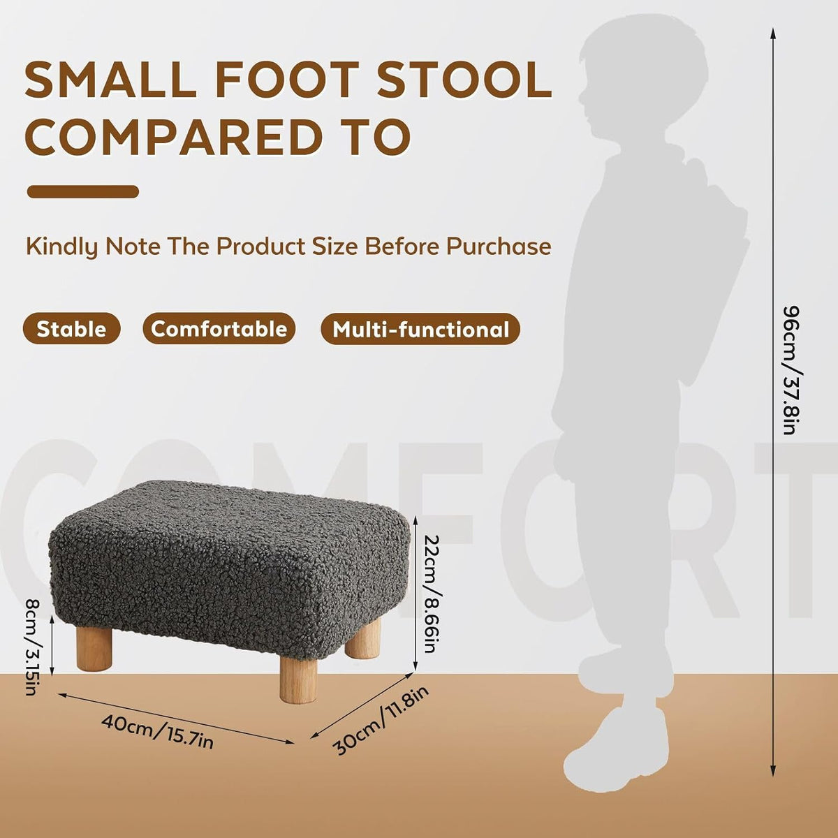Small Foot Stool Ottoman, Sherpa Footstool Ottoman Foot Rest for Couch, Rectangle Footstools and Ottomans Small for Living Room, Entryway and Bedroom (White)