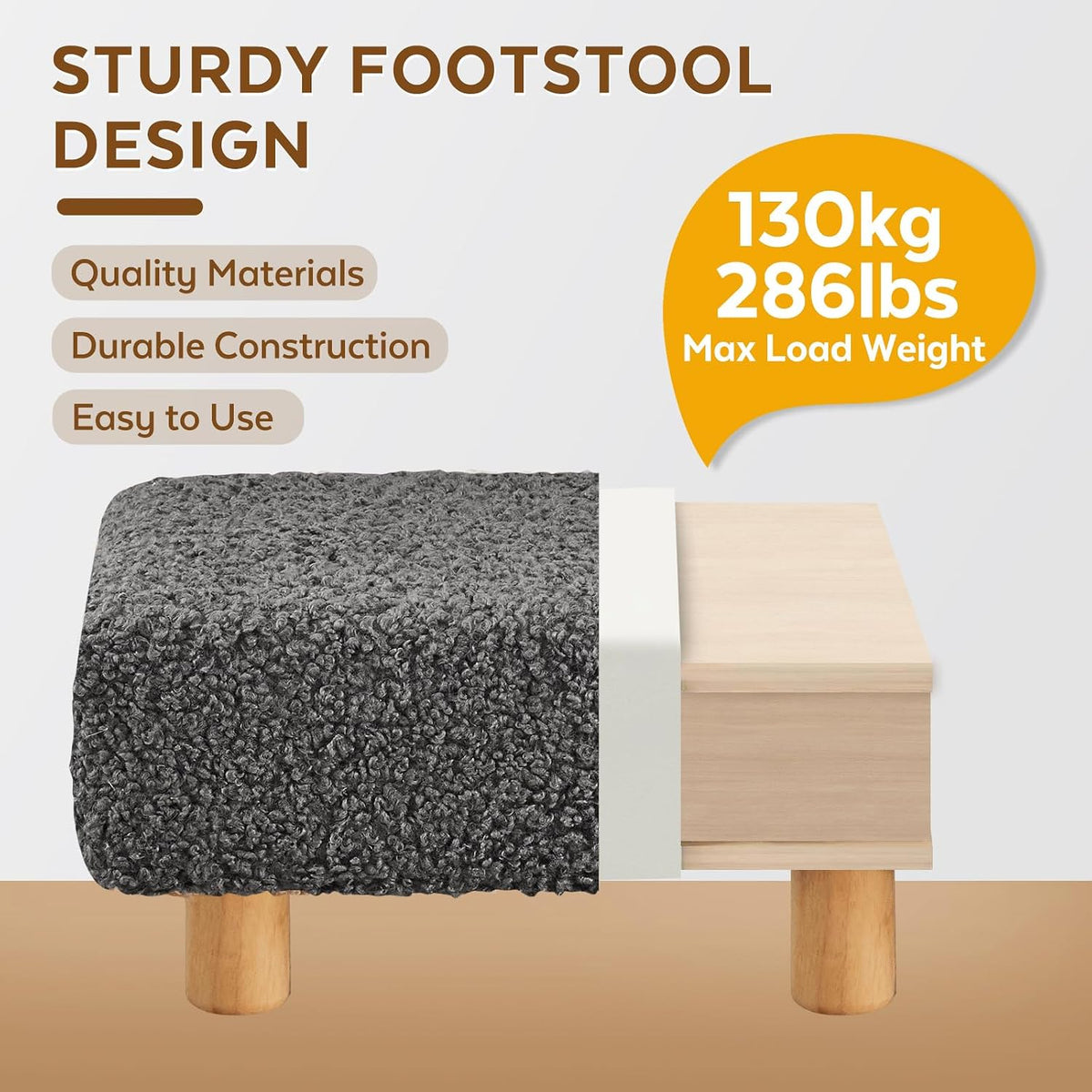 Small Foot Stool Ottoman, Sherpa Footstool Ottoman Foot Rest for Couch, Rectangle Footstools and Ottomans Small for Living Room, Entryway and Bedroom (White)