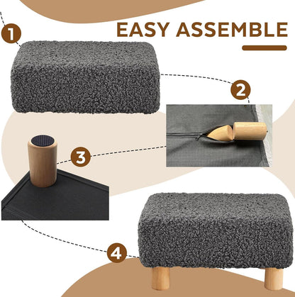 Small Foot Stool Ottoman, Sherpa Footstool Ottoman Foot Rest for Couch, Rectangle Footstools and Ottomans Small for Living Room, Entryway and Bedroom (White)