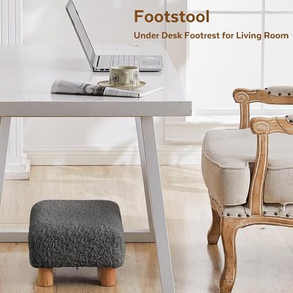 Small Foot Stool Ottoman, Sherpa Footstool Ottoman Foot Rest for Couch, Rectangle Footstools and Ottomans Small for Living Room, Entryway and Bedroom (White)