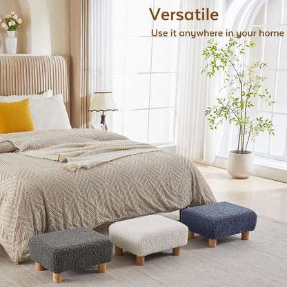 Small Foot Stool Ottoman, Sherpa Footstool Ottoman Foot Rest for Couch, Rectangle Footstools and Ottomans Small for Living Room, Entryway and Bedroom (White)