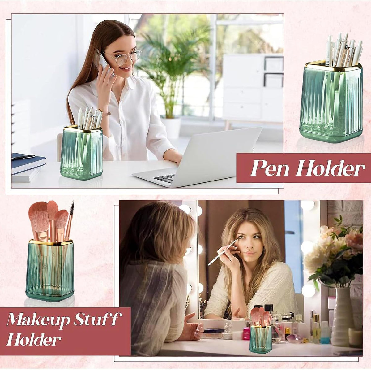 Green Plastic Pen Holder for Desk, Pencil Organizer Cup for Desk & Office