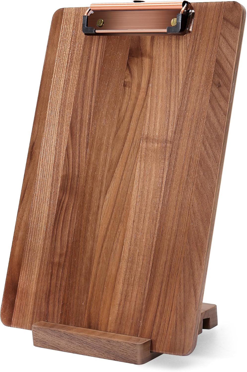 Walnut Wood Clipboard, 9.45" x 6.69" Small Menu Clip Board with Metal Clip and Stable Base, Solid Hardwood, Smooth Edges, Free Stand Holder for Bar, Restaurant, Coffee Shops, Countertops