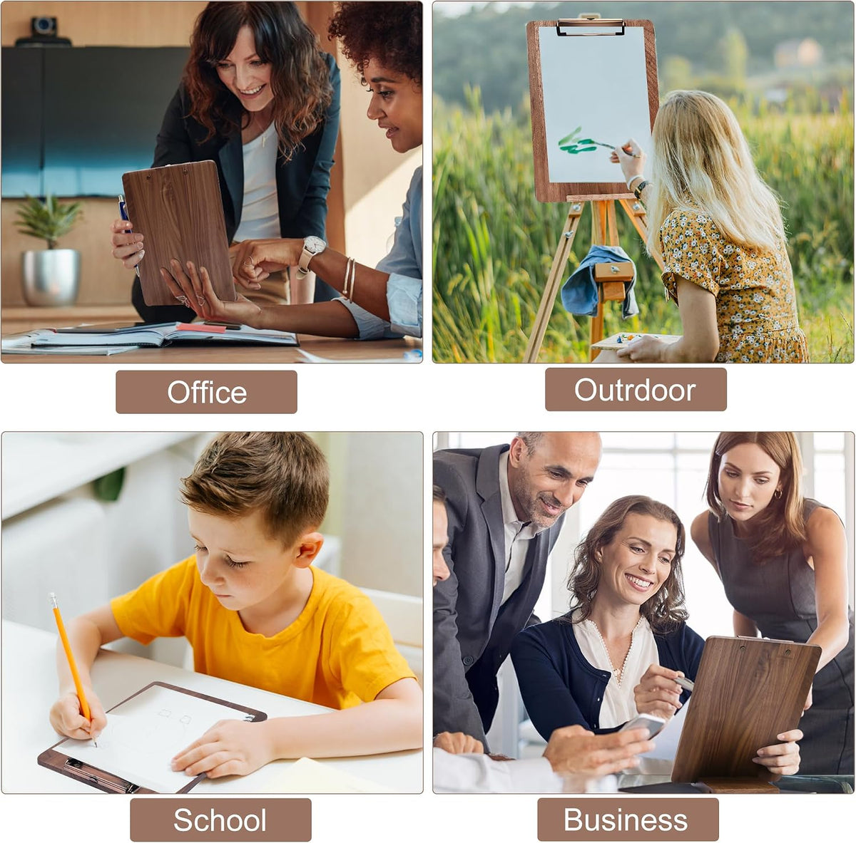 Walnut Wood Clipboard, 9.45" x 6.69" Small Menu Clip Board with Metal Clip and Stable Base, Solid Hardwood, Smooth Edges, Free Stand Holder for Bar, Restaurant, Coffee Shops, Countertops