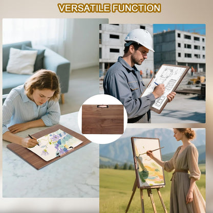 Walnut Wood Clipboard, 9.45" x 6.69" Small Menu Clip Board with Metal Clip and Stable Base, Solid Hardwood, Smooth Edges, Free Stand Holder for Bar, Restaurant, Coffee Shops, Countertops