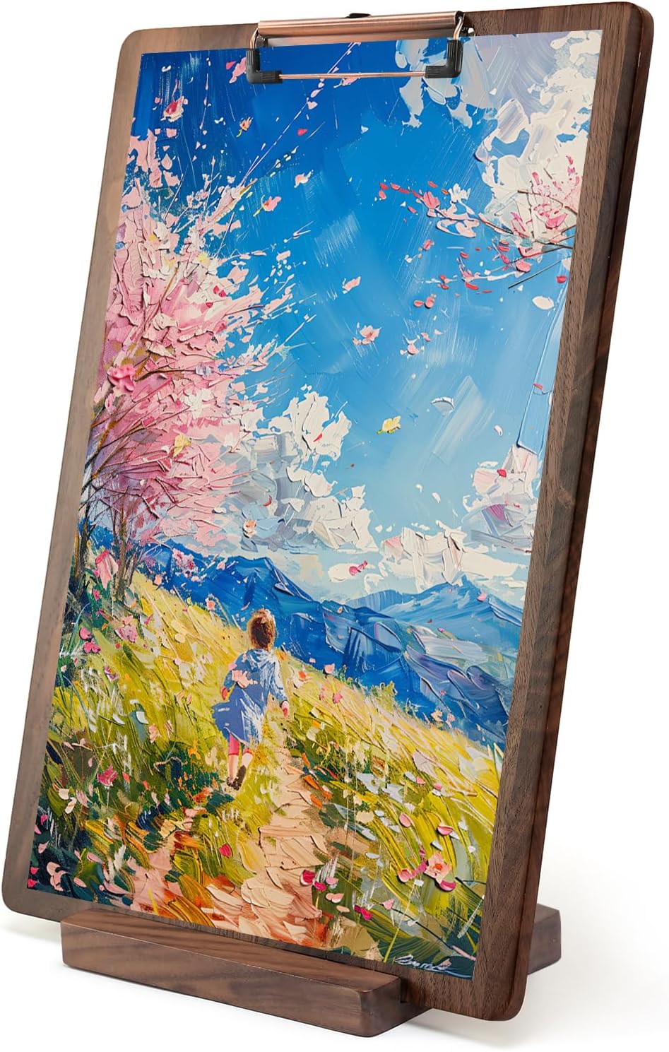 Walnut Wood Clipboard, 9.45" x 6.69" Small Menu Clip Board with Metal Clip and Stable Base, Solid Hardwood, Smooth Edges, Free Stand Holder for Bar, Restaurant, Coffee Shops, Countertops