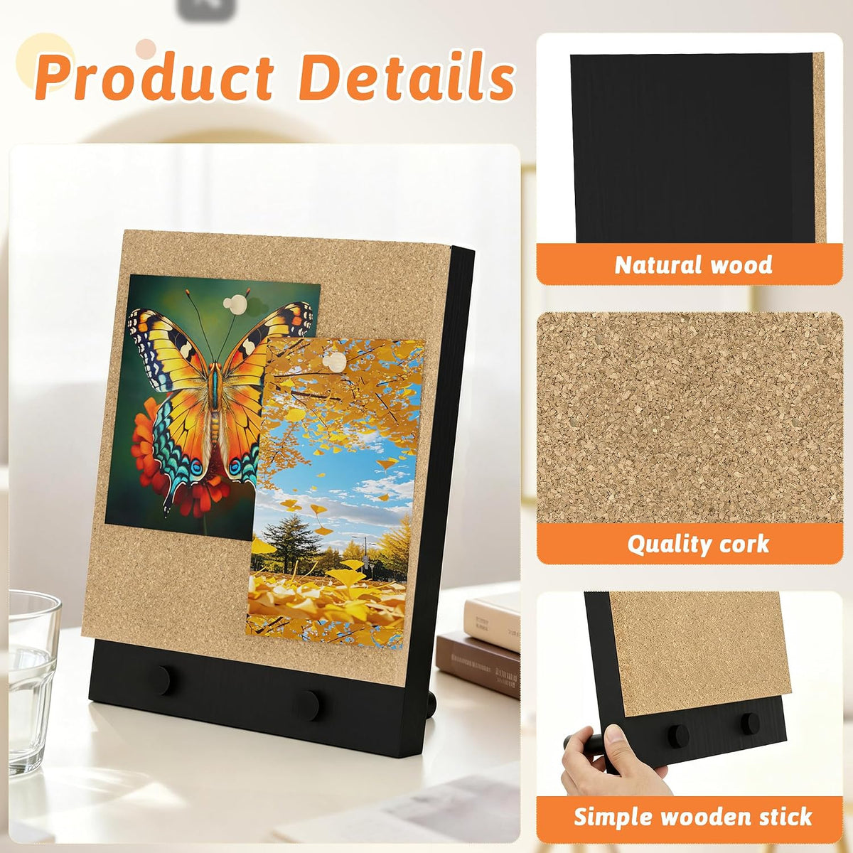 Wood Frame Bulletin Board, Cork Board, Wood, Small