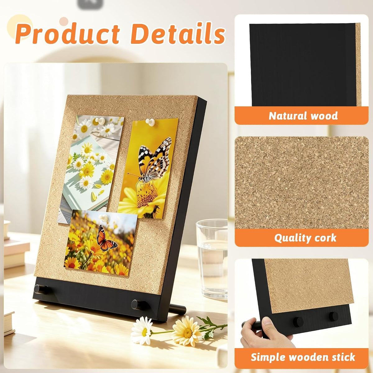 Wood Frame Bulletin Board, Cork Board, Wood, Small