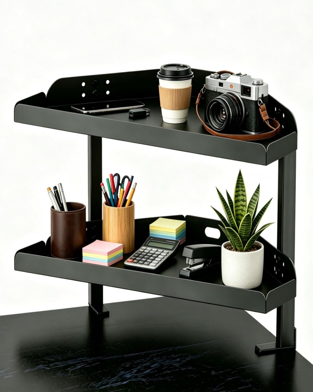 Clamp on Desk Shelf 2‑Tier, Black, Corner‑Style