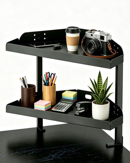 Clamp on Desk Shelf 2‑Tier, Black, Corner‑Style