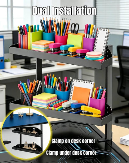 Clamp on Desk Shelf 2‑Tier, Black, Corner‑Style