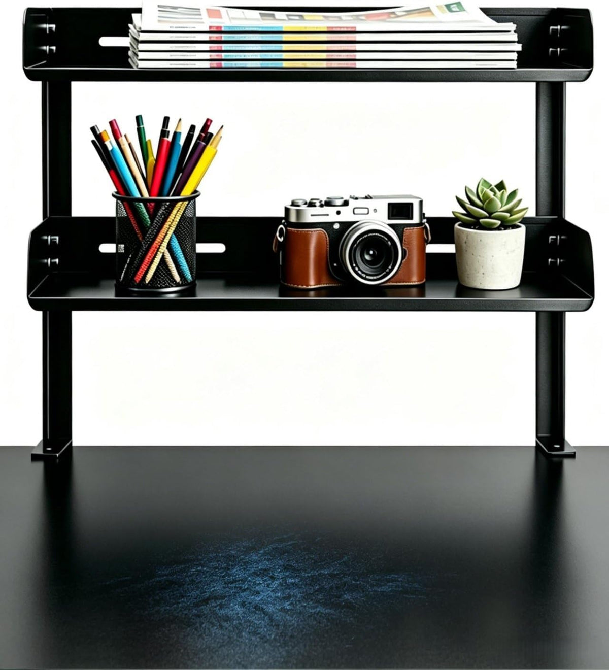 Clamp on Desk Shelf 2‑Tier, Black, Corner‑Style