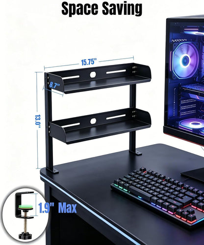 Clamp on Desk Shelf 2‑Tier, Black, Corner‑Style