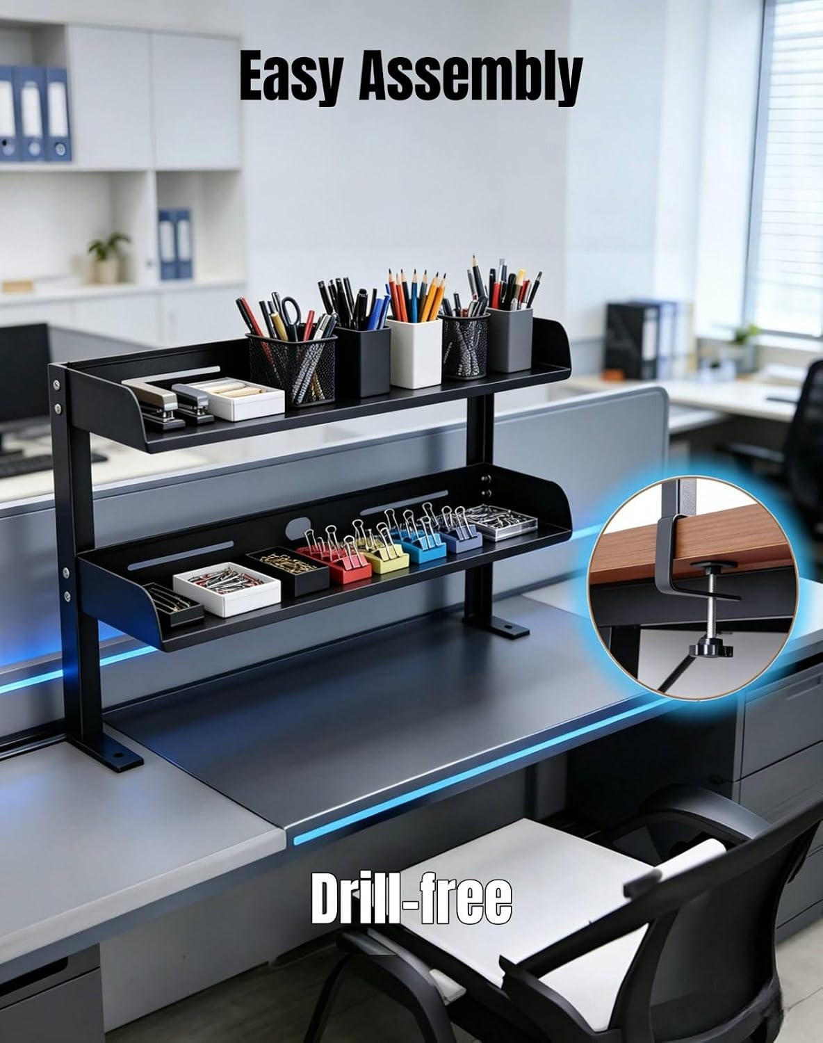 Clamp on Desk Shelf 2‑Tier, Black, Corner‑Style