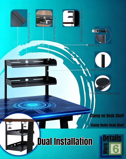 Clamp on Desk Shelf 2‑Tier, Black, Corner‑Style