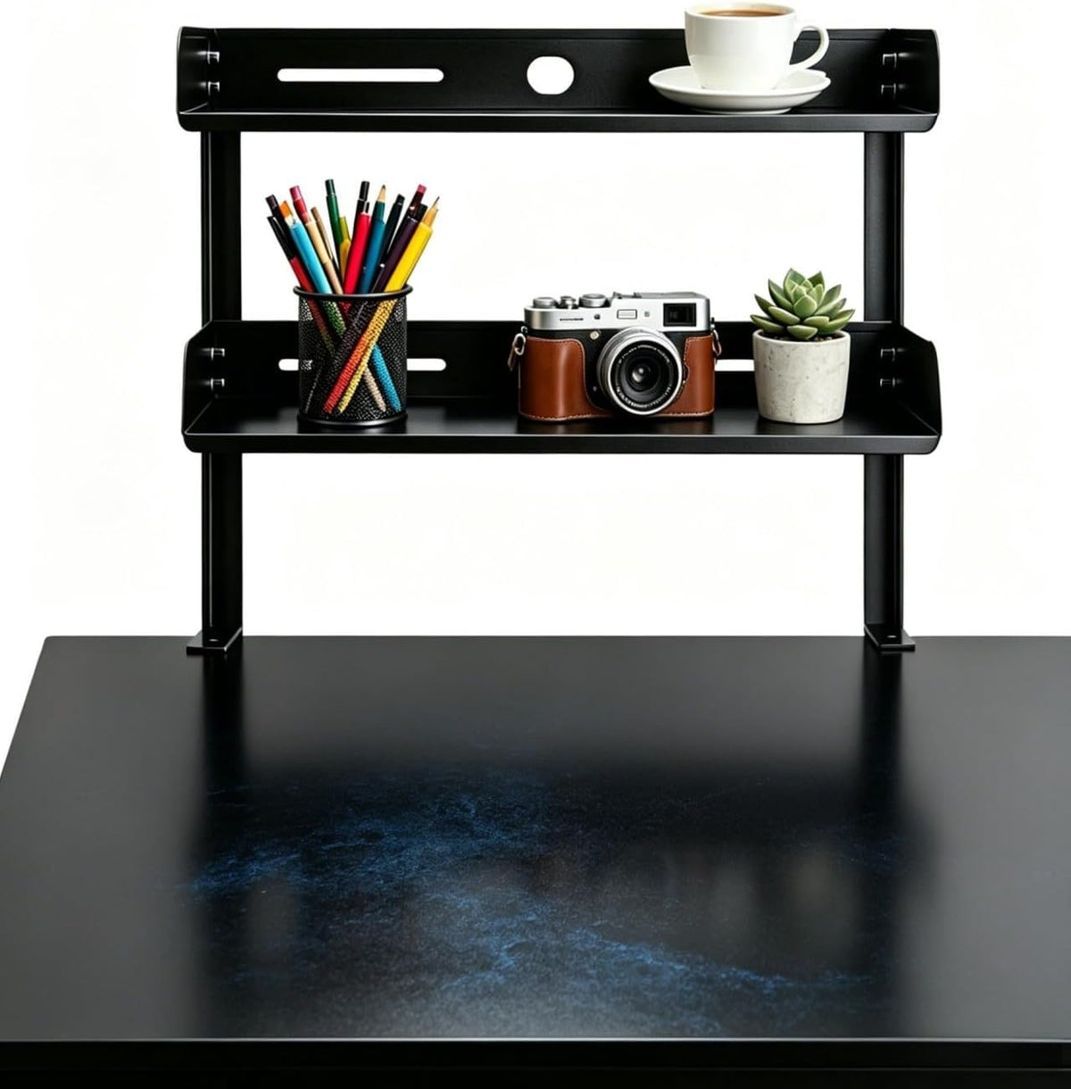Clamp on Desk Shelf 2‑Tier, Black, Corner‑Style