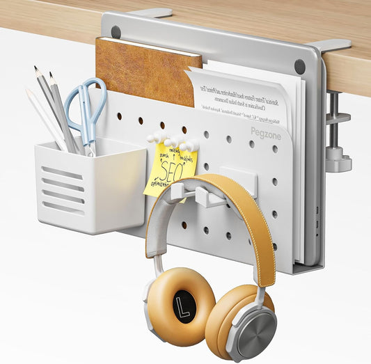 Desk Side Storage Organizer, Fits Flat Edge 0.4" to 2.2", White
