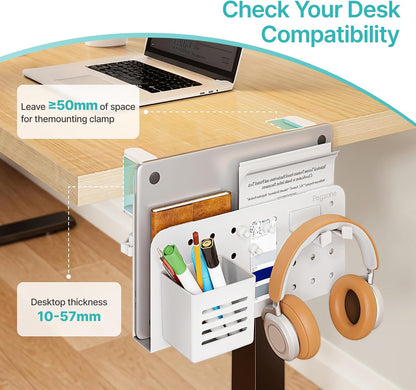 Desk Side Storage Organizer, Fits Flat Edge 0.4" to 2.2", White