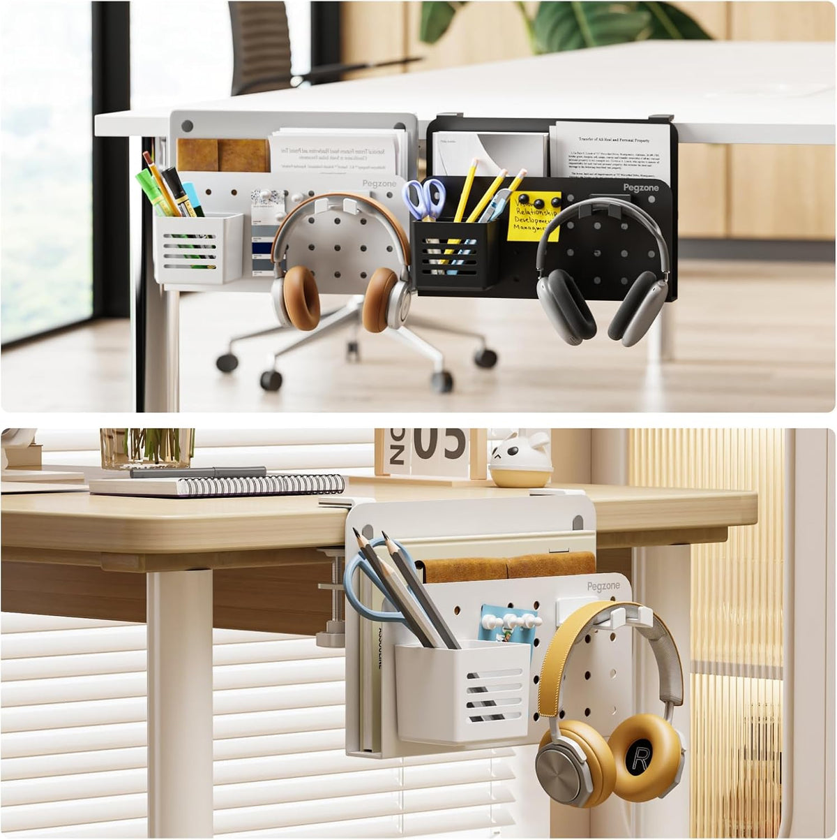 Desk Side Storage Organizer, Fits Flat Edge 0.4" to 2.2", White