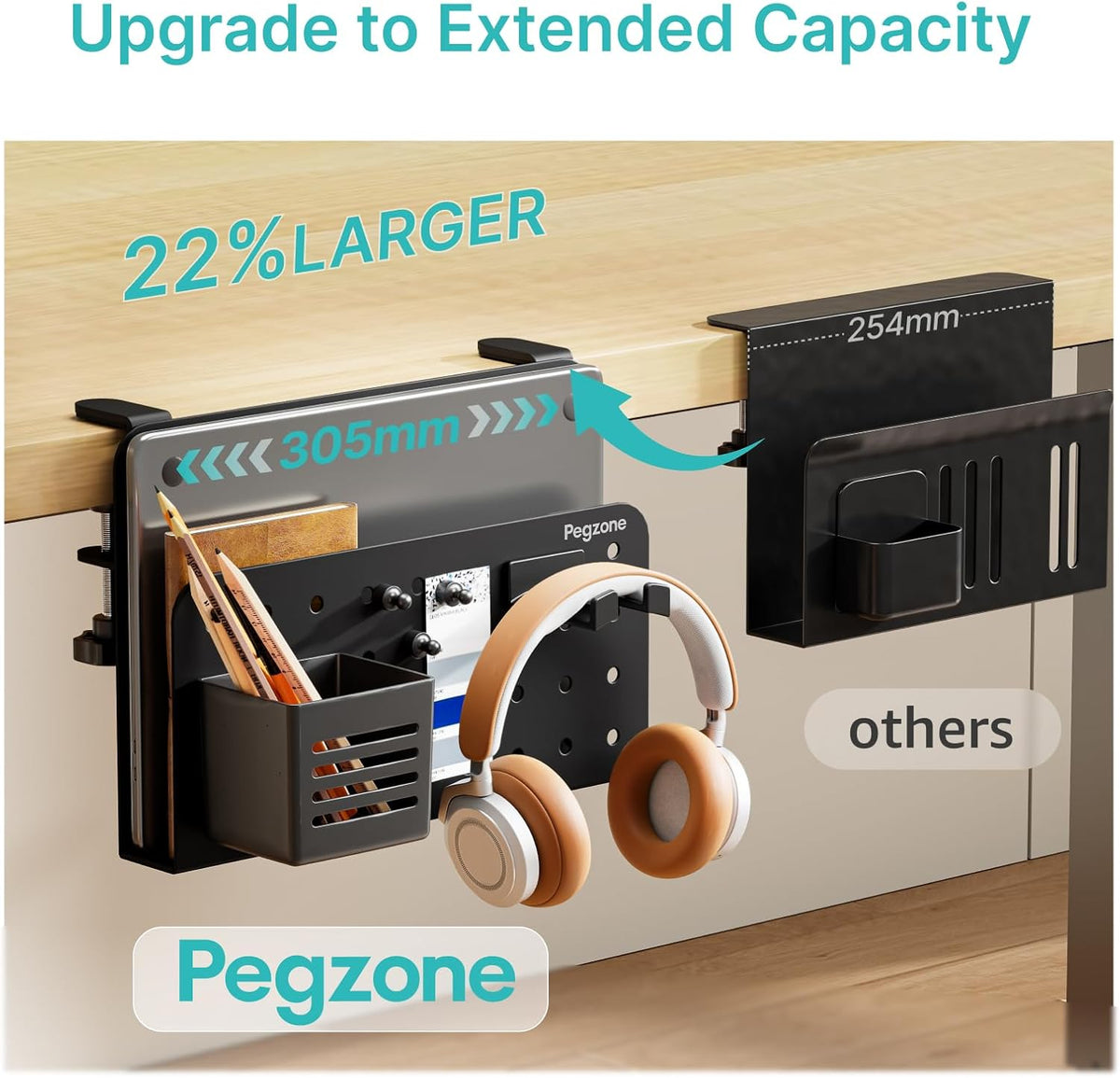 Desk Side Storage Organizer, Fits Flat Edge 0.4" to 2.2", White