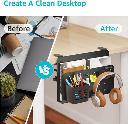 Desk Side Storage Organizer, Fits Flat Edge 0.4" to 2.2", White