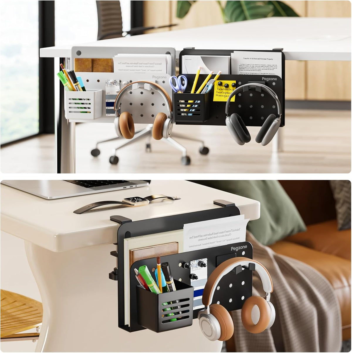Desk Side Storage Organizer, Fits Flat Edge 0.4" to 2.2", White