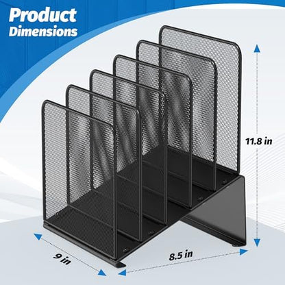 Inclined 5-Section Desk File Organizer, Vertical File Folder Holder File Sorter File Organizer for Desk Desktop Organization for Office Classroom